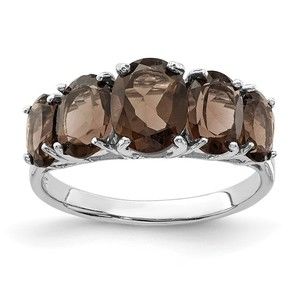 925 Sterling Silver Rhodium Smoky Quartz Ring